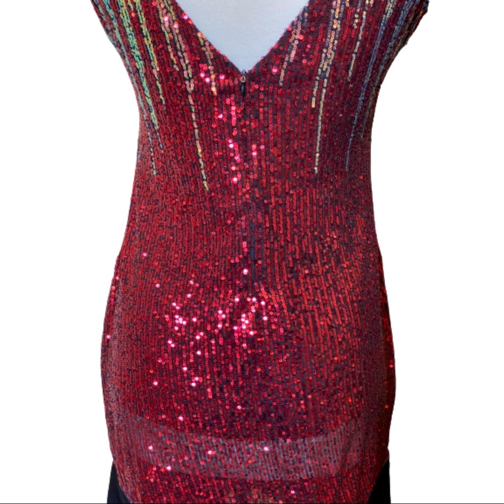 Red sequins cocktail evening dress - Picture 4 of 7